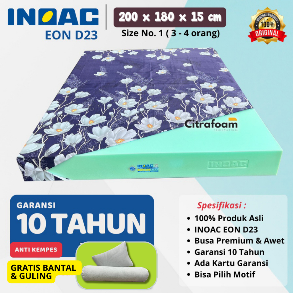 Kasur Busa INOAC EON 200x180x15 cm Size Nomor 1 Density 23 Garansi 10 Tahun Kasur Inoac Ukuran 180x2