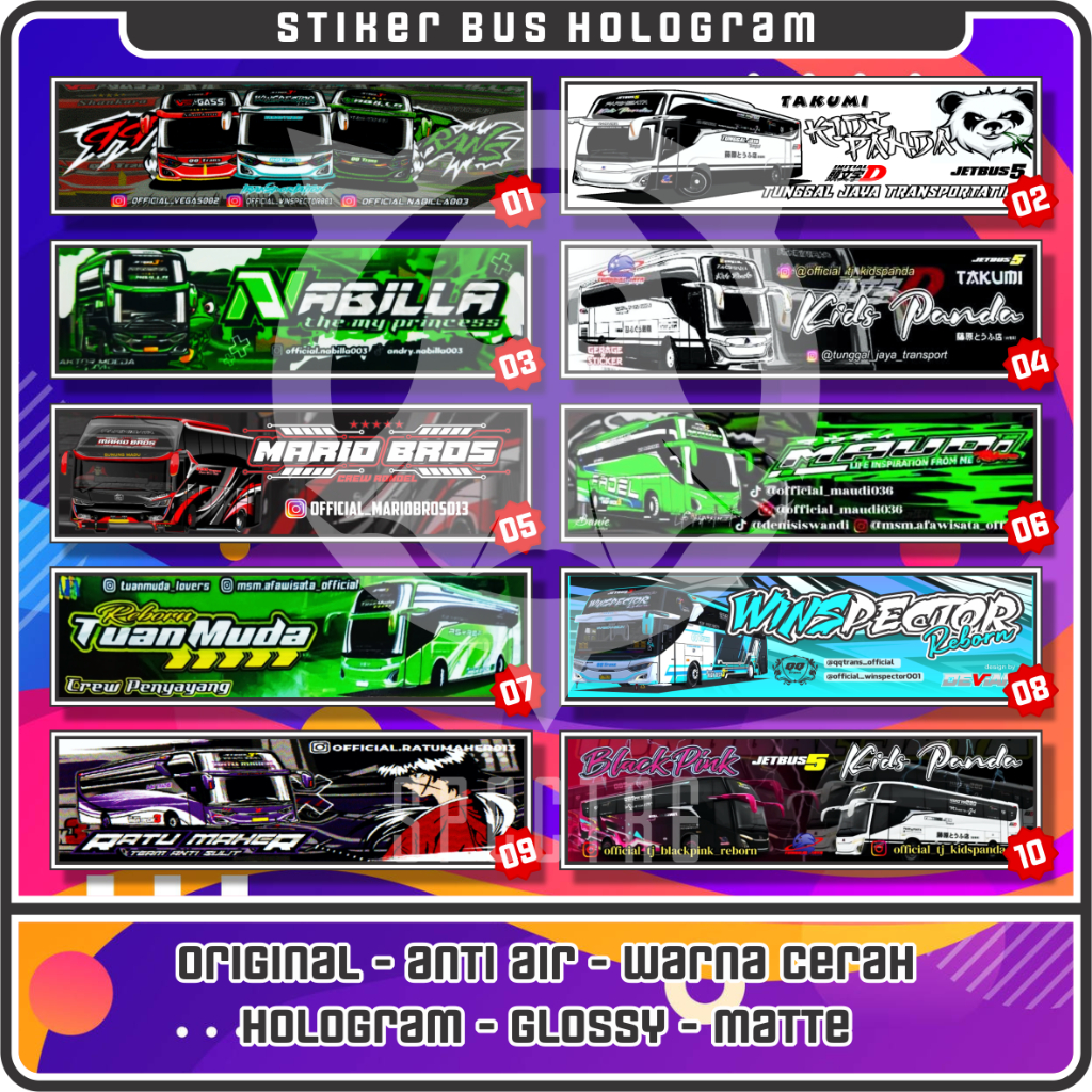 (new) isi 80 stiker bus | qq trans kids panda jb5 nabilla tuan muda maudi mario bros kingbobs nyonya