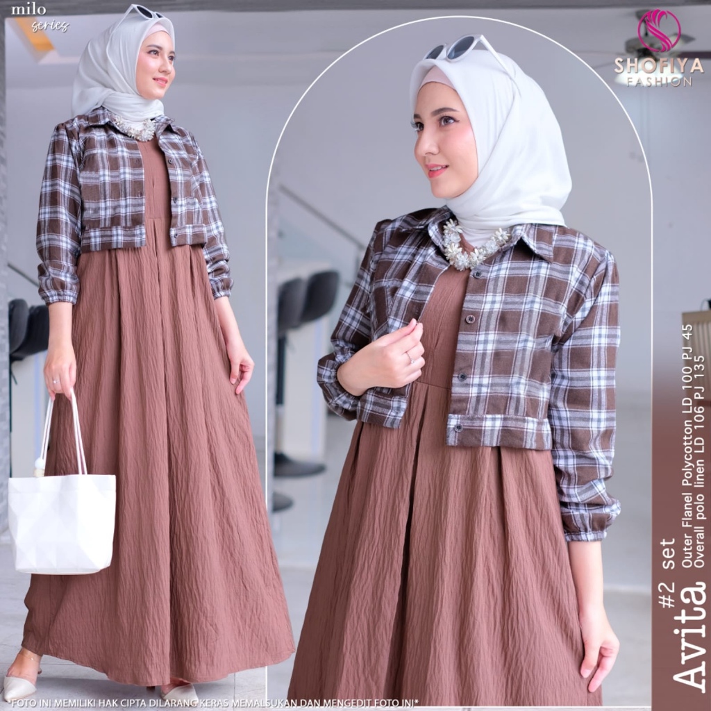 avita Maxy gamis dress pakaian baju setelan one stelan set 2in1 inner+outer inner + outer cardi katu