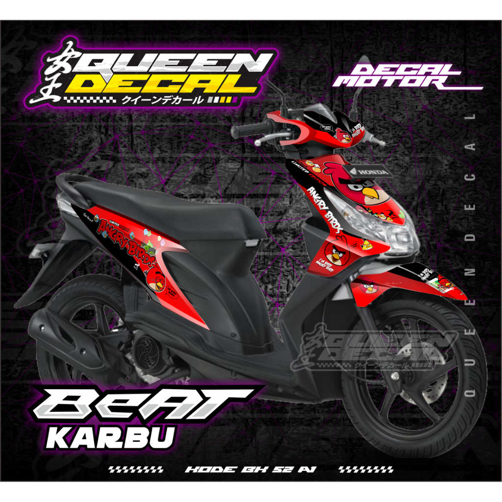 Decal Aksesoris Motor Full Body Variasi Beat Karbu / Stiker Motor Beat Karbu Desain Karakter Angry B