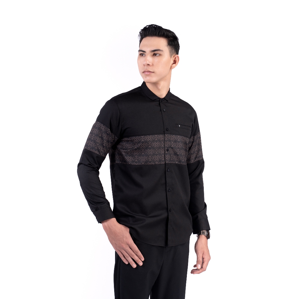 Fadkhera Elbara Baju Kemeja Koko Modern Koko Hitam Fadkhera