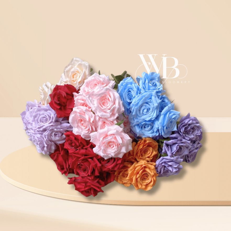 Rose Mawar Premium Import Artificial (9 Kuntum) / Bunga Mawar Palsu / Rose Artificial / Wisteria Blo