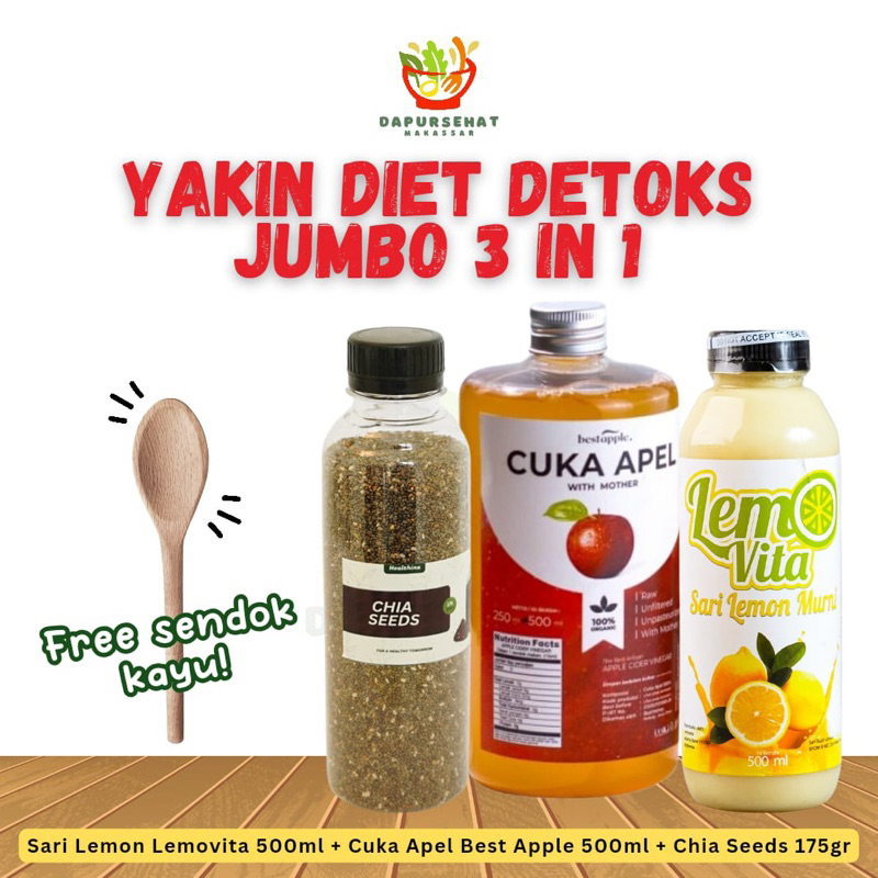 

PAKET YAKIN DIET DETOX SEHAT HEMAT LEMOVITA CUKA APEL CHIA SEEDS FREE SENDOK KAYU READY MAKASSAR DETOKS HERBAL