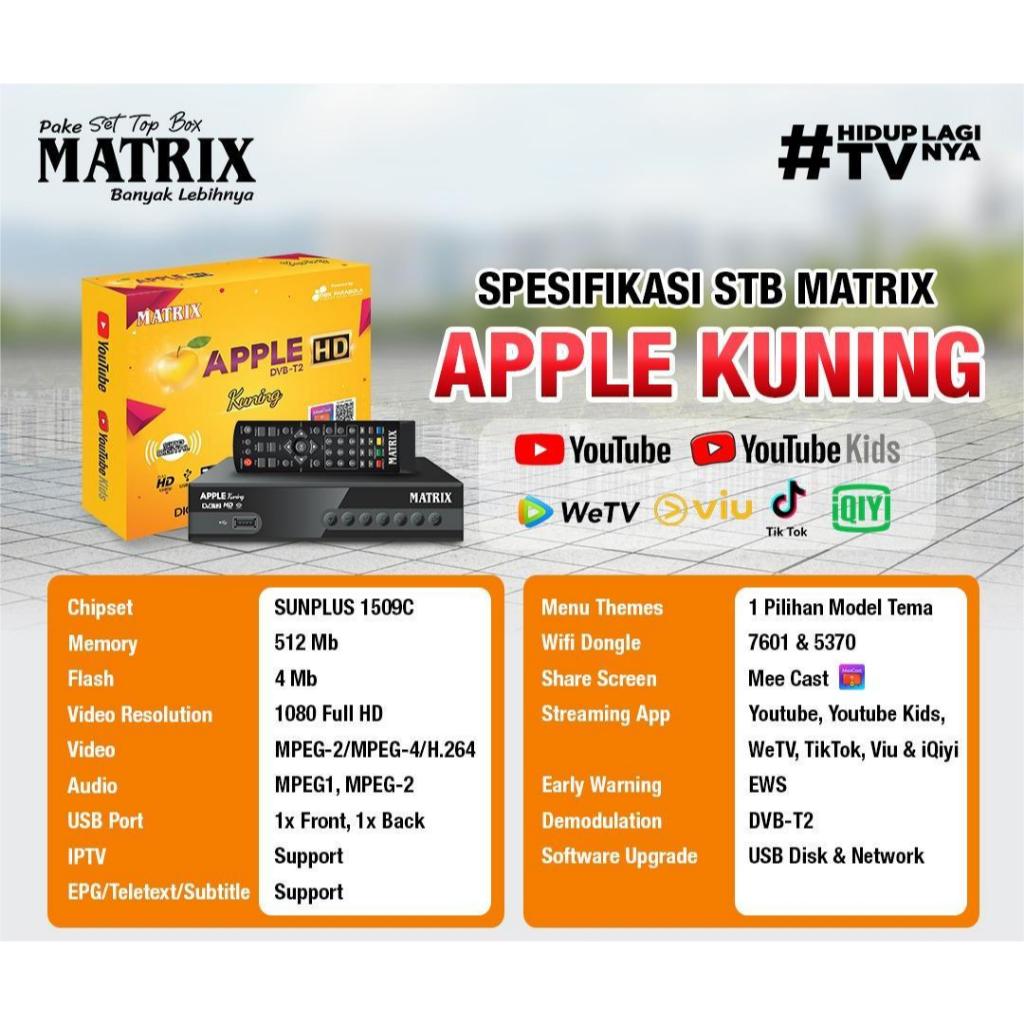 Receiver TV Digital DVBT2 Apple Kuning HD Matrix