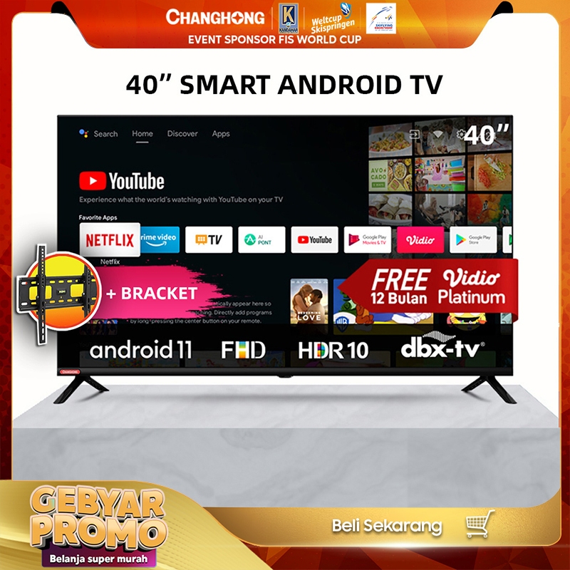 Changhong 40 Inch Newest Android 11 Frameless Smart TV Digital 40 Inch Digital TV FHD LED TV-L40G7N FREE BRACKET