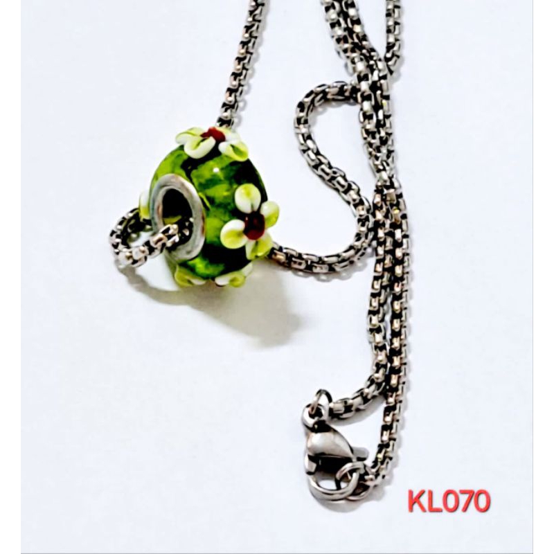 kalung rantai stainless steel liontin lampwork hijau/biru/tosca