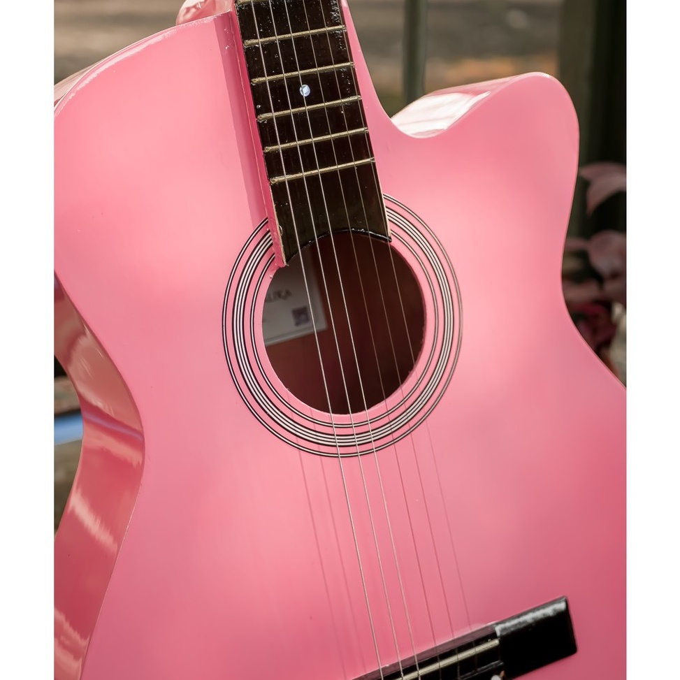 KODE J27D PAKET KOMPLIT Gitar Akustik Pemula PASTEL PINK Series Full Set