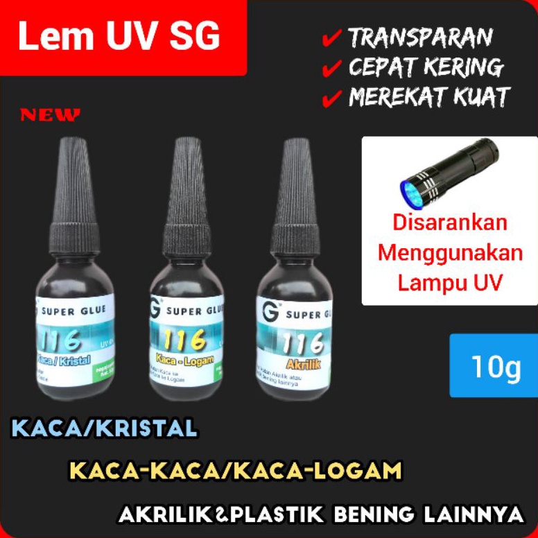 

New [10gr]Lem UV KacaKristalKacaLogamAkrilikPlastik BeningLem UV 116Lem Sinar Ultra Violet