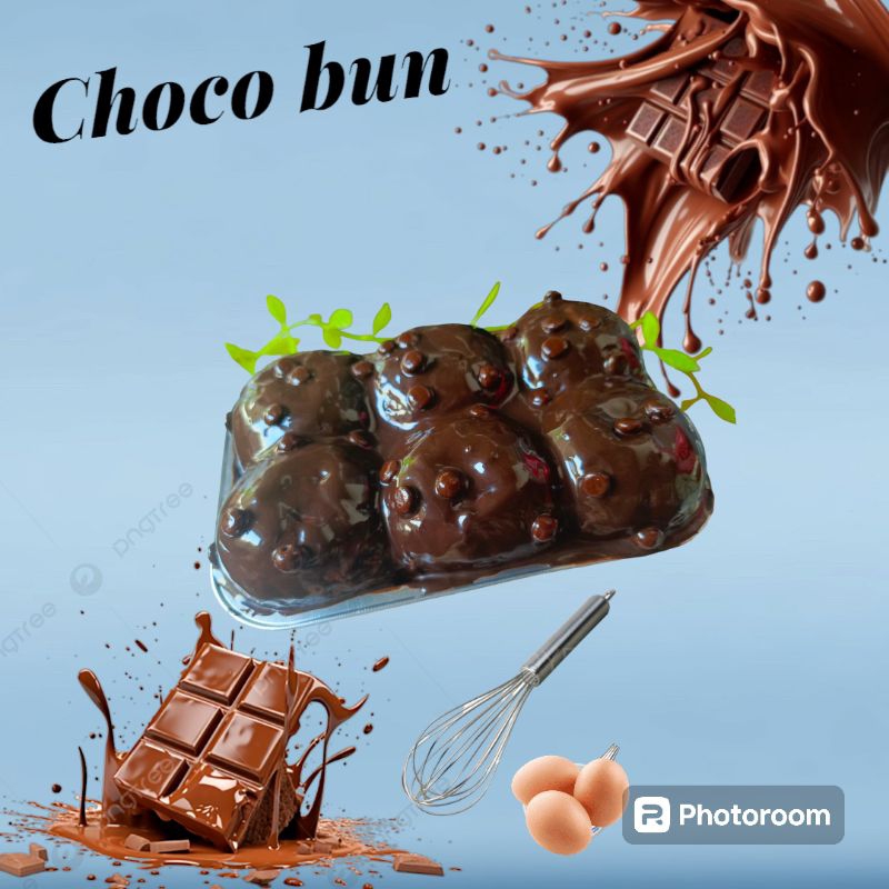 

roti choco bun isi coklat lumer, siram coklat lumer