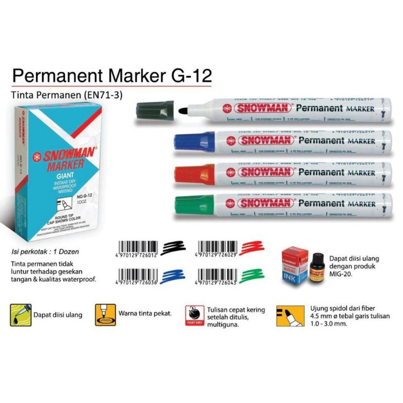 

KODE I7T2 Marker Spidol Snowman Permanent G12 1pak12pcs