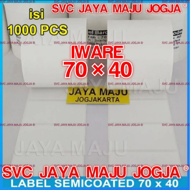 

[ IWARE ] 70 X 40 - 1 LINE SEMICOATED - FACE IN - ISI 1.000 PCS || CORE 1" || LABEL BARCODE THERMAL TRANSFER PAKAI RIBBON - KERTAS STICKER E-TICKET FARMASI RESEP OBAT APOTEK || 70X40 - PB420T PB 420T PB 342C PB830L PB 830L - ISI 1000 PCS