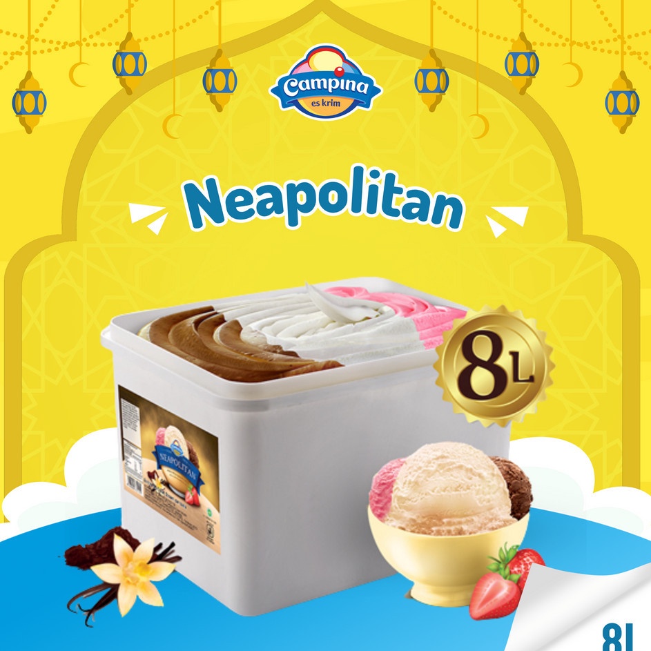 

Top Seller Ice Cream Campina 8 Liter Neapolitan Es Krim