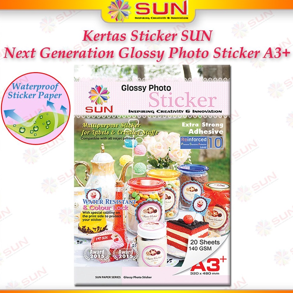 

ART D67E Kertas Sticker A3A3 SUN NG Glossy Photo Sticker 14 Gsm Foto Glossy Sticker Support printer epsoncanonhpbrother ori dye 664 3 673 1