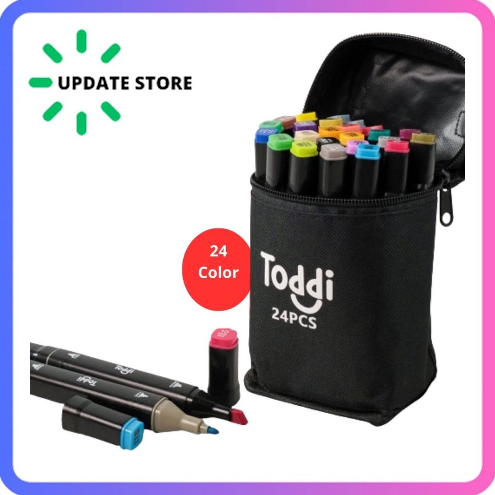 

KODE L4S8 Spidol Warna Dual Side Fine Art Brush Art Marker Set 1 and 6mm Tip 24 Warna CY6 Black