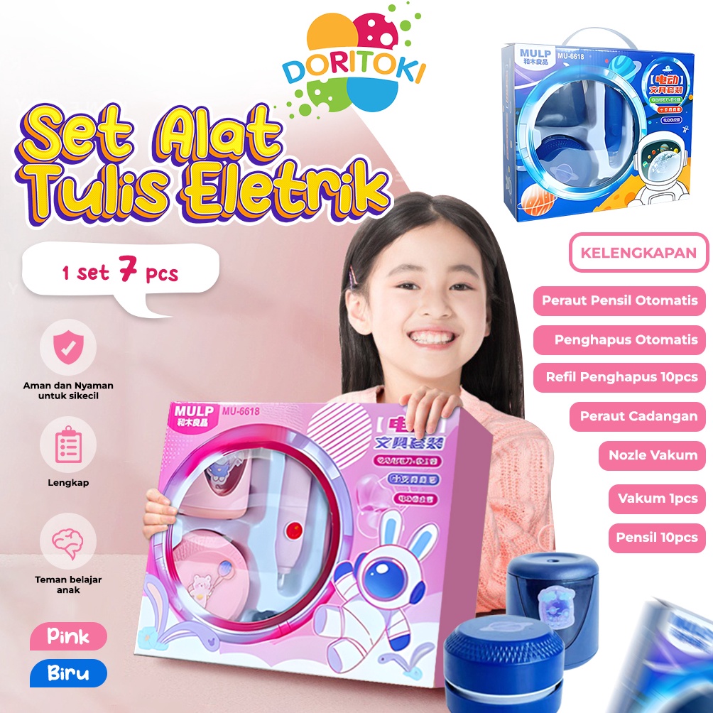 

ART Y97T Doritoki Electric Stationery Set Set Alat Tulis Elektrik Rautan Penghapus Vacuum Pensil 7 In 1