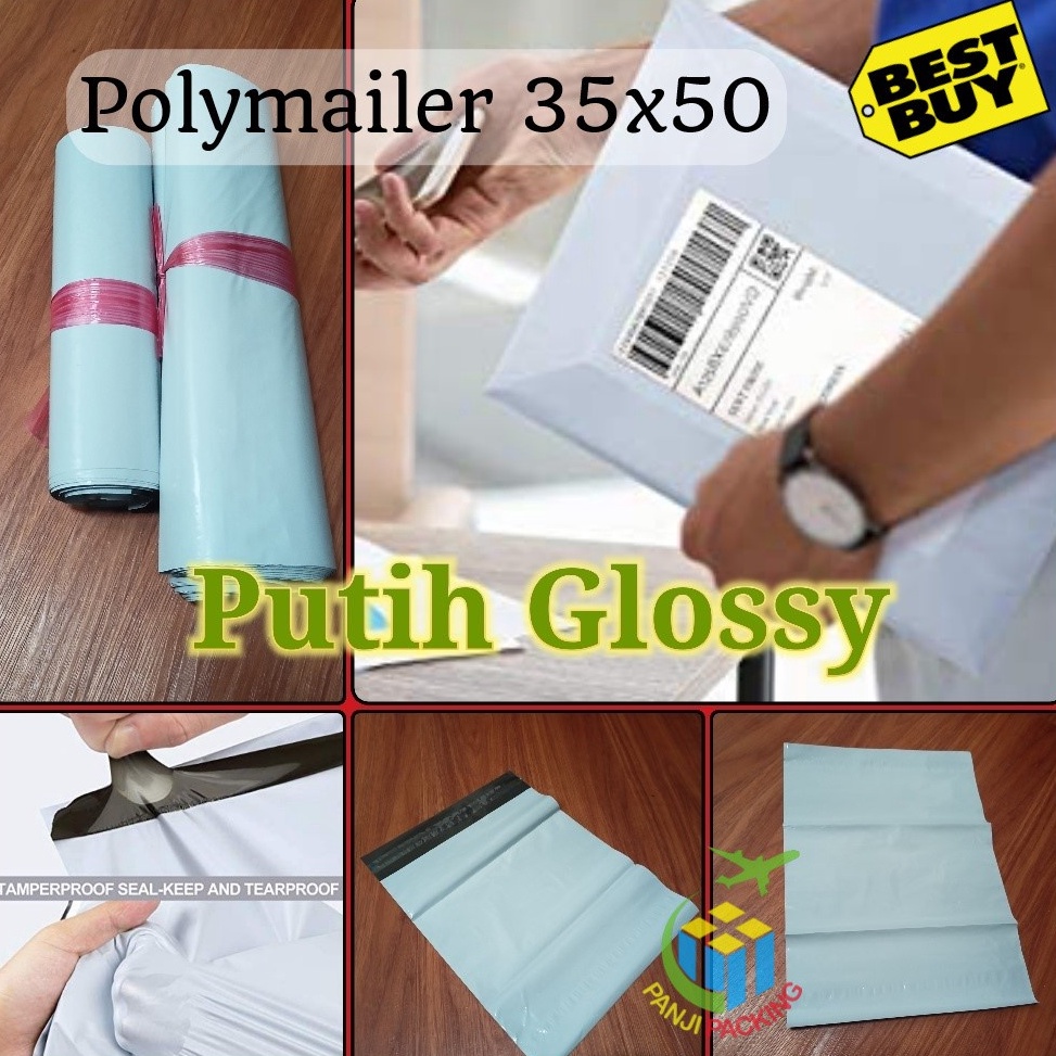

ART V63D Polymailer Putih 35x5 Kantong Plastik Polimer Glossy Olshop Besar Original Premium