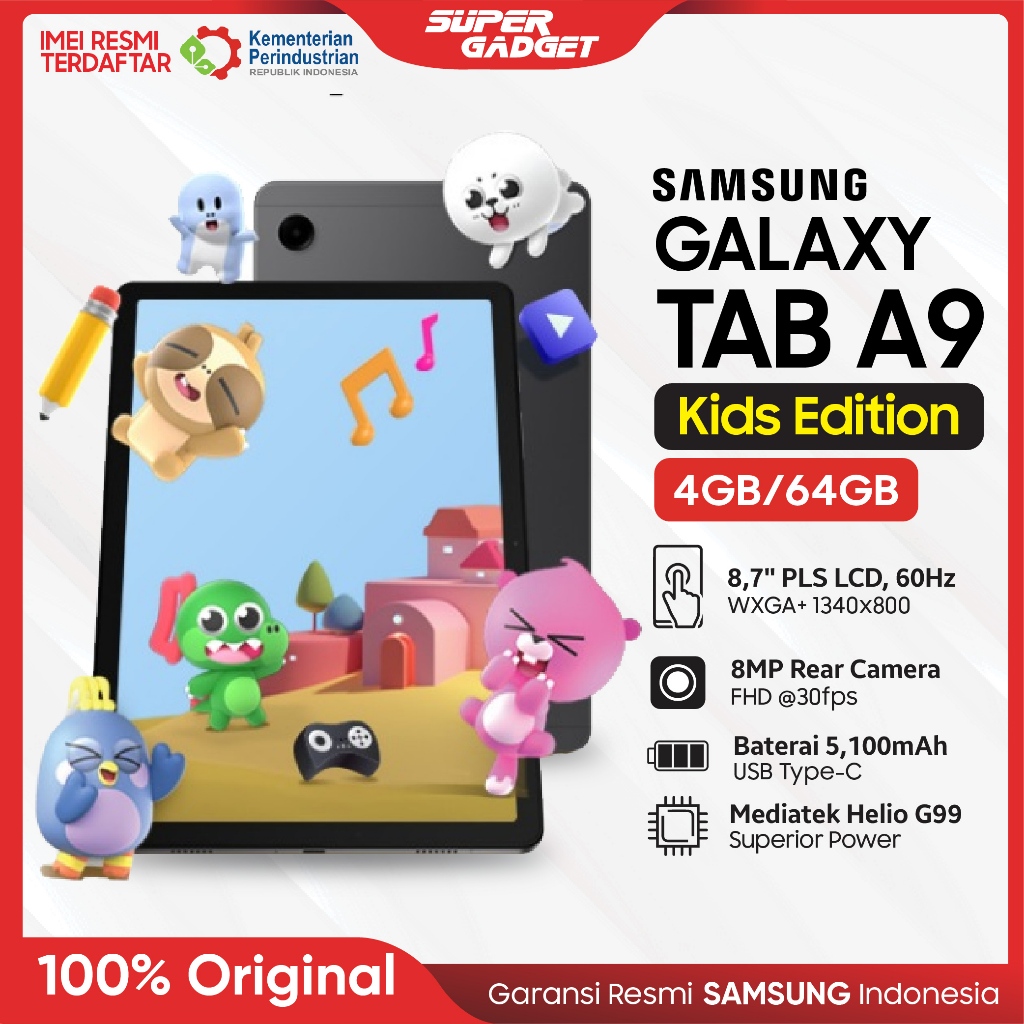 Samsung Galaxy Tab A9 4G 4/64 GB RAM 4GB ROM 64GB Kids Edition Tablet Anak Android Terbaru Original 