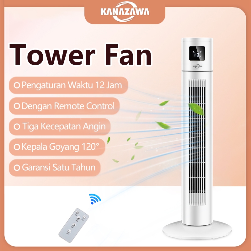 KANAZAWA  Kipas Angin Menara Tower Fan Timer 12 Jam Remote Control  Angin Kencang Sejuk