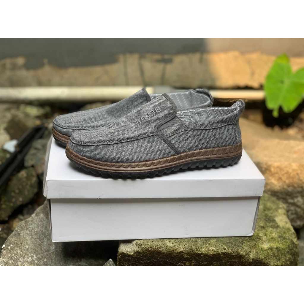 SEPATU SLIP ON PRIA BELBE ABU KANVAS RAJUT KEKINIAN TRENDY KUALITAS IMPORT / SEPATU COWOK CASUAL ANT