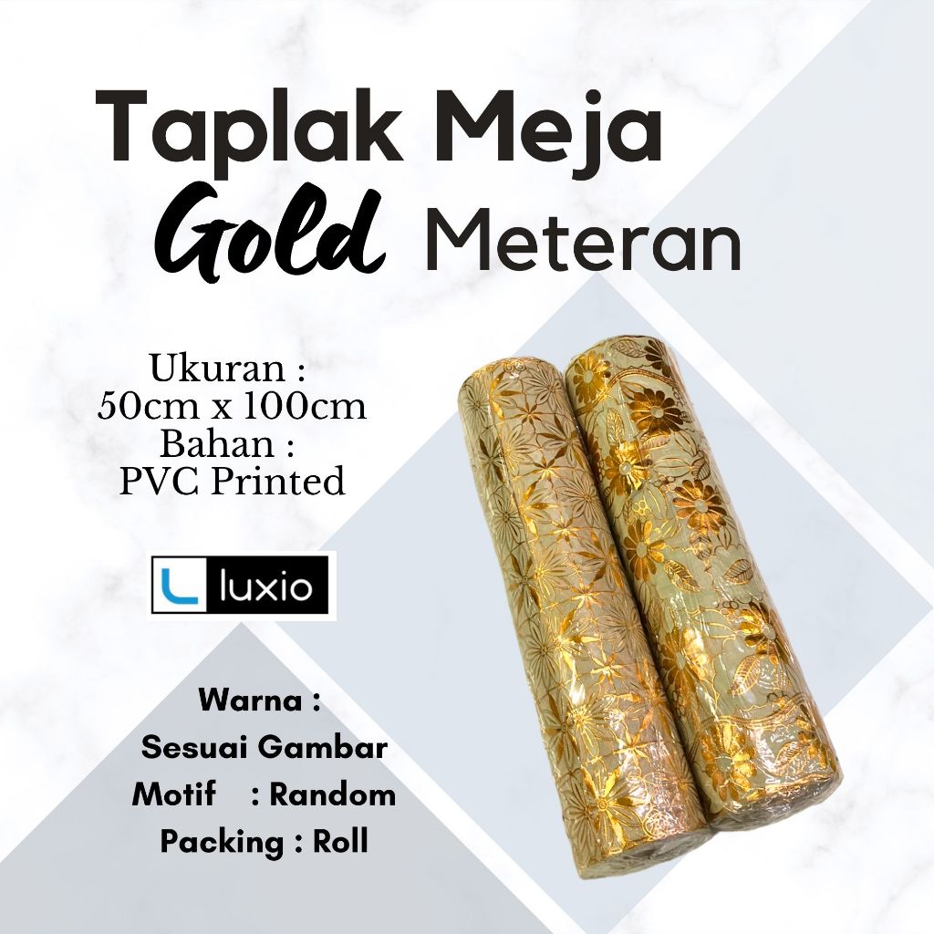 Taplak Meja Gold Meteran/ Taplak Meja Tamu PVC Anti Air/ Taplak Meja Tamu Renda Random