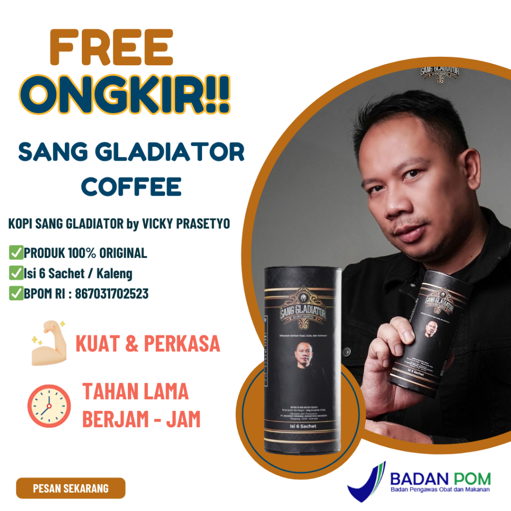 

COD Kopi Sang Gladiator by Vicky Prasetyo 1 Pack isi 6 Sachet Halal Kopi Rendah Gula Penambah Stamina Pria Dewasa BPOM