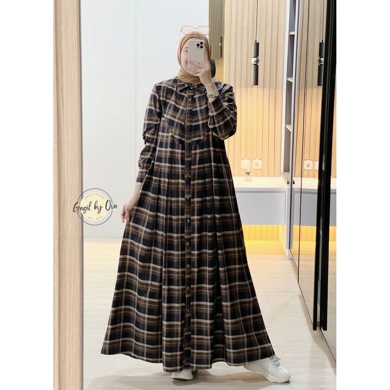 Gagil Gamis Gazia 7 premium original / gamis motif kotak-kotak / gamis flanel