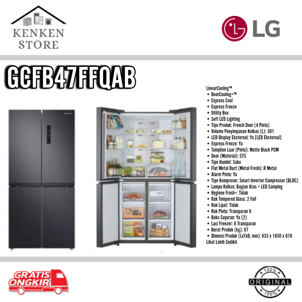 KULKAS LG SIDE BY SIDE  4 PINTU GCFB47FFQAB