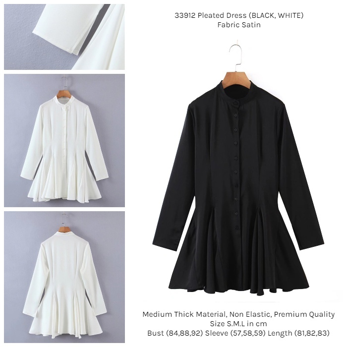 33912 Dress Wanita Hitam Putih Dress Polos Lengan Panjang