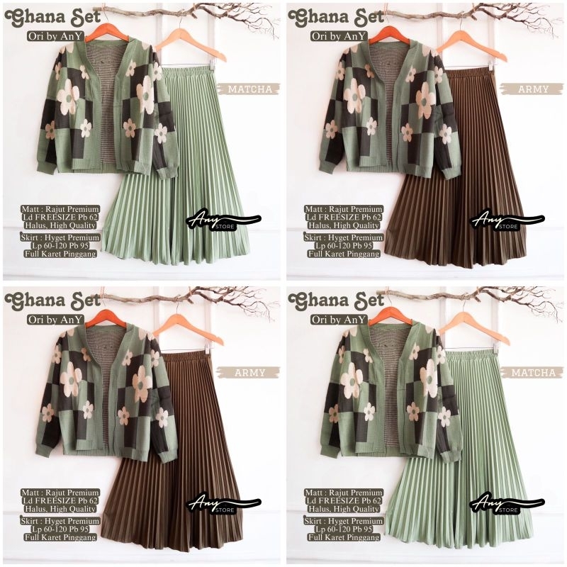 GHANA SETELAN RAJUT DAN ROK BY ANY / SET CARDIGAN DAN SKIRT PLISKET PREMIUM