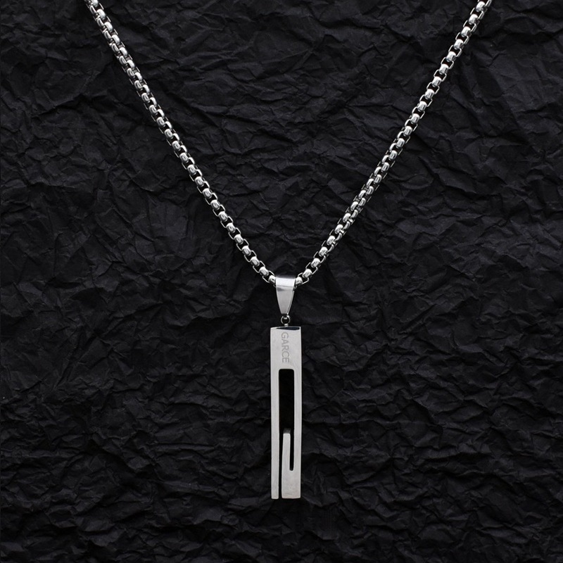 Kalung Balok Estetik - Stainless Steel Aesthetic G Alphabet Cut Out Pendant + Chain Simple Hollow Re