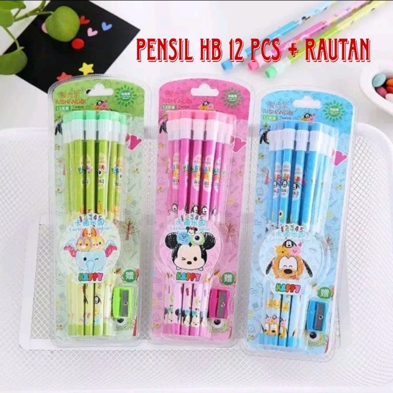 

Pensil Kayu Karakter 12 pcs Bonus Rautan Pensil HB/2B Alat Tulis Sekolah Anak Kado Souvenir