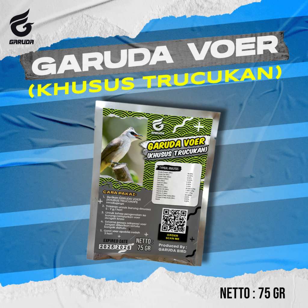 VOER BURUNG TRUCUKAN | VOER HARIAN | VOER NUTRISI KOMPLIT | GARUDA VOER HARIAN KHUSUS TRUCUKAN 75 GR