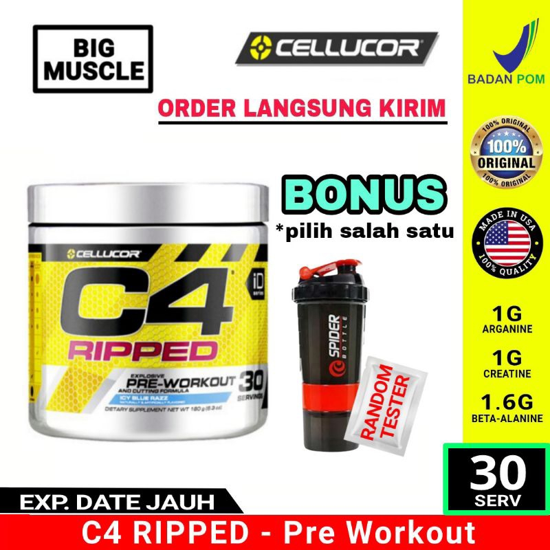 C4 Ripped 30 serv 30serv PWO Pre Work Out Pre Workout Pre-Workout Suplemen Fitness BPOM