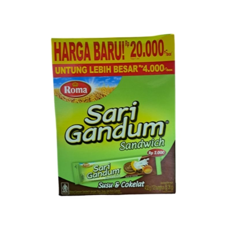 

ROMA SARI GANDUM SANDWICH SUSU & COKLAT Rp.2000 ISI 12 PCS 39gr