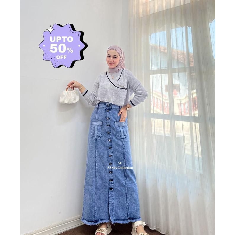 ROK JEANS SPAN SAKU DEPAN ORI PREMIUM BY SANIA COLLECTIONS