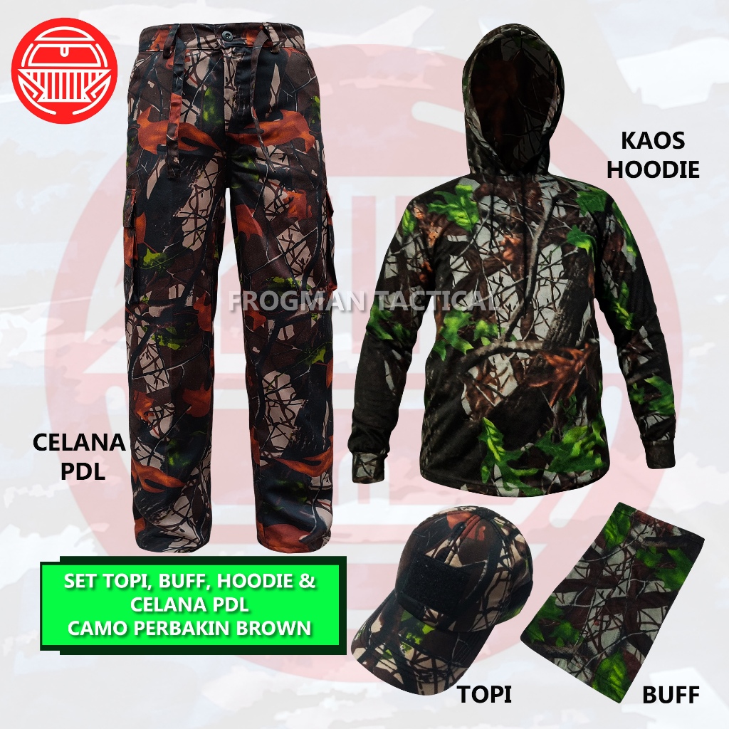 Satu Set Setelan Baju Hoodie dan Celana Panjang PDL Camo Perbakin Berburu Hunting