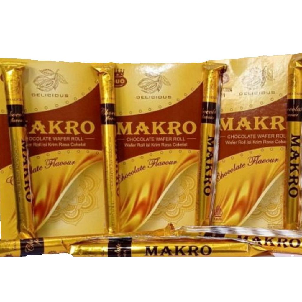 

MAKRO DELICIOUS Chocolate Wafer Roll isi Krim Rasa Cokelat 1Pak isi 20Pcs