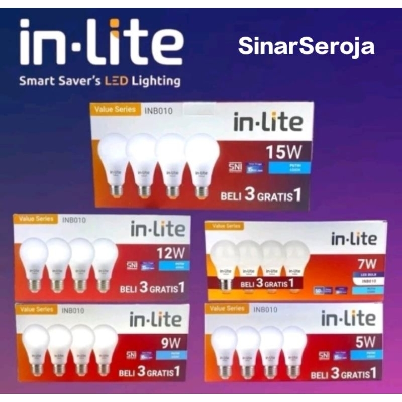 Lampu INLITE / IN-LITE LED VALUE INB010 Bohlam Murah 5W / 7W / 9W / 11W / 15W Paket Beli 3 Gratis 1 