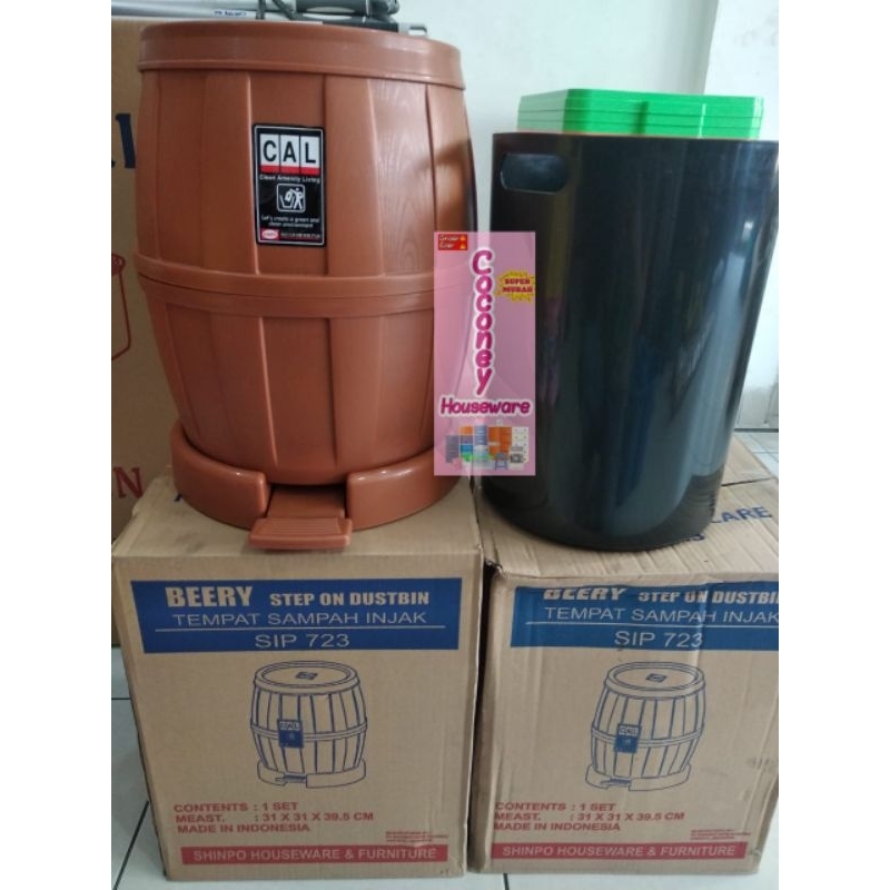 Tong Sampah Beery SHINPO 14 Liter / Tempat Sampah Injak / Tong Sampah Drum Coklat / Tempat Sampah Bu