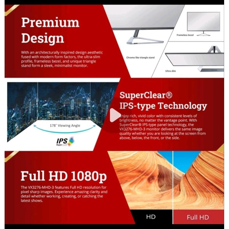 monitor viewsonic IPS 32" vx3276 mhd3 VX3276-MHD-3 32 inch HDR10 with speaker