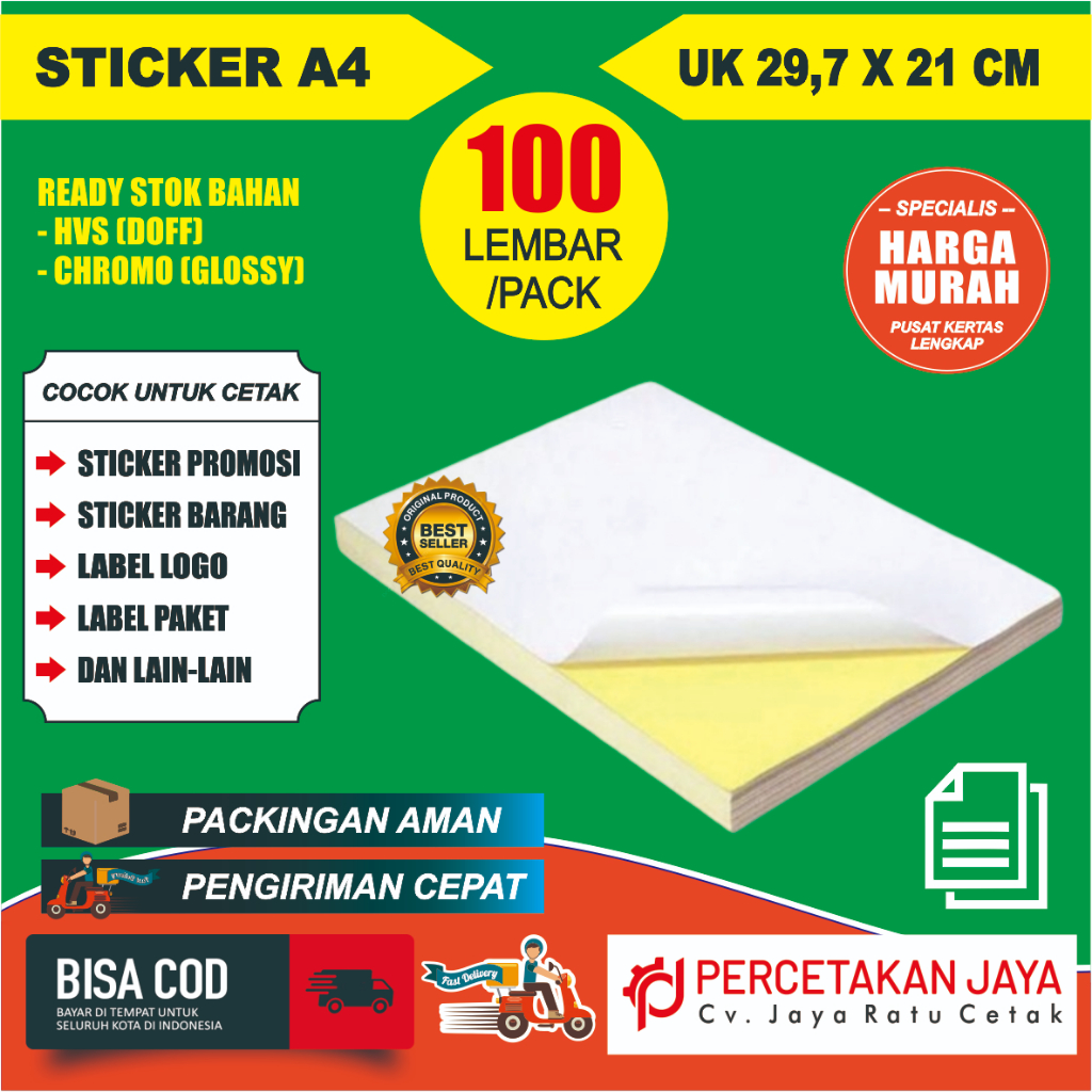 

[100] KERTAS STIKER BONTAK A4 / CHROMO A4
