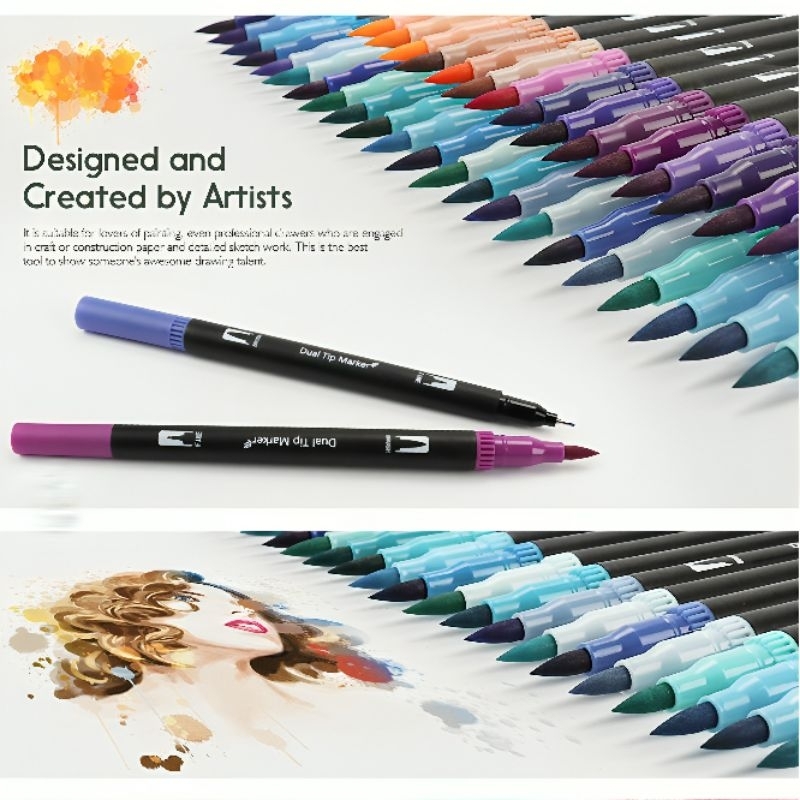 

Spidol Warna Double Head Kolorowy Drawing Pen Fine Art 48 pcs