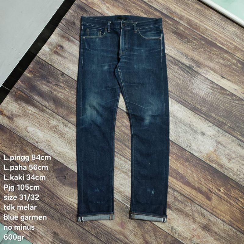 JN10 celana panjang jeans riped fashion selvedge Uniqlo size 31 32 pria cowok sobek ripped casual vi