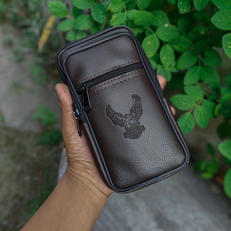 Tas Tempat Hp Pinggang Premium | Tas Hp Double 3 Resleting | Sling Phone Kulit Sintetis