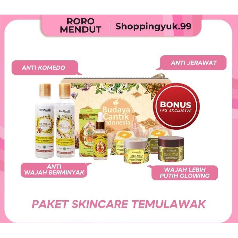 (RORO MENDUT) SKINCARE PAKET TEMULAWAK RORO MENDUT ANTI ACNE KOMEDO KULIT BERMINYAK