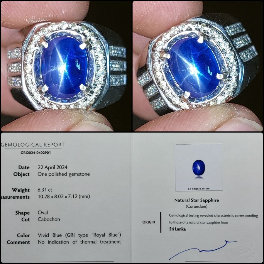 Natural Blue Star Sapphire Srilanka Vivid Royal Blue Color Crystal Clean NH Batu Permata Safir Asli 