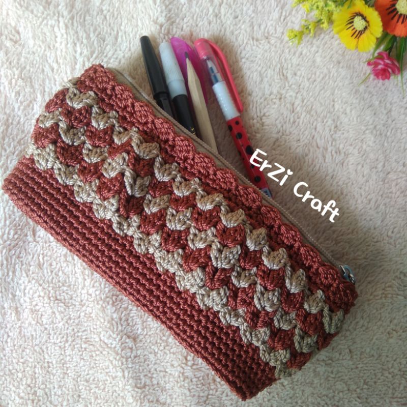 

Crochet Pencil Pouch motif wave Tempat Pensil Rajut Handmade