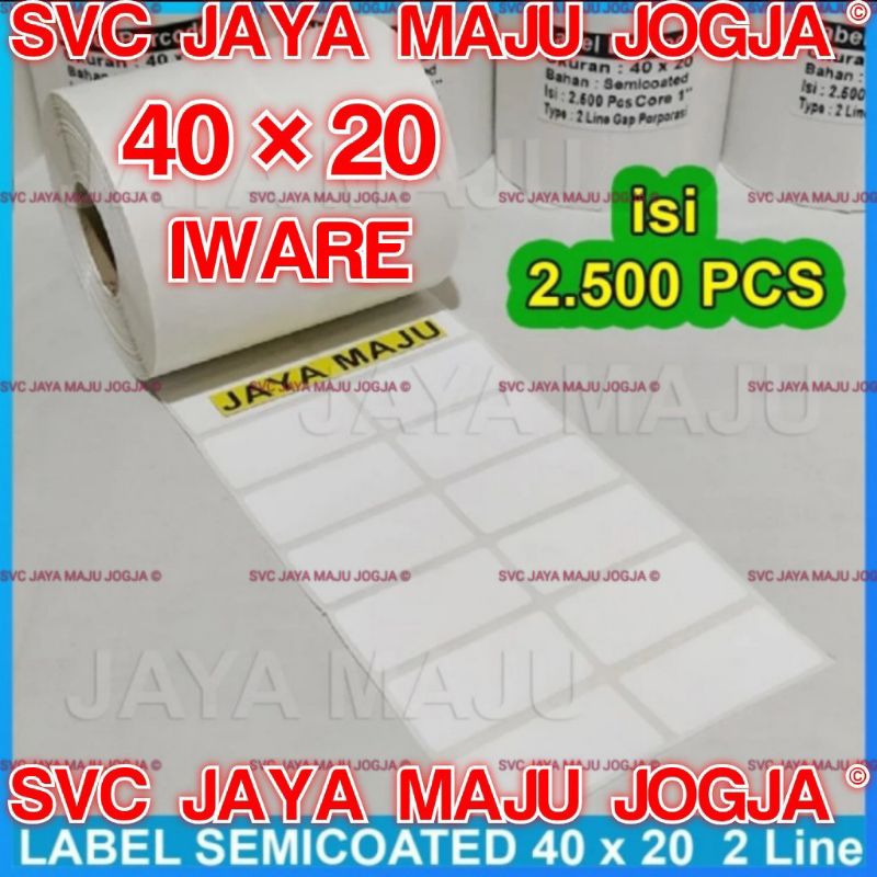 

[ IWARE ] 40 X 20 - 2 LINE SEMICOATED - FACE IN - ISI 2.500 PCS || CORE 1" || LABEL BARCODE THERMAL TRANSFER PAKAI RIBBON - APOTEK APOTIK OBAT LABORATORIUM KLINIK || 40X20 - PB420T PB 420T PB342C PB 342C PB830L PB 830L - ISI 2500 PCS