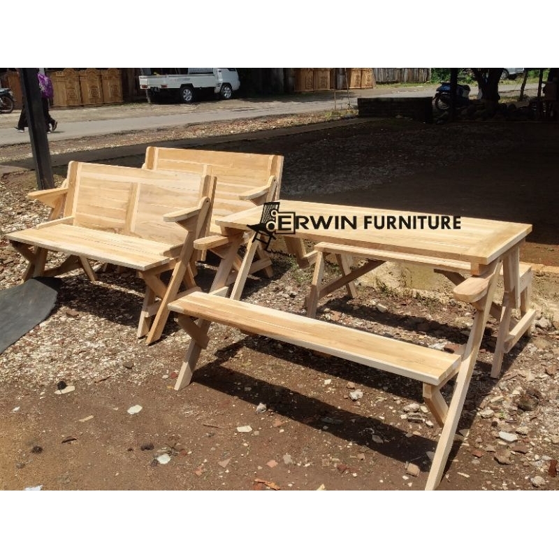 meja cafe lipat - kursi mejik- meja bangko lipat