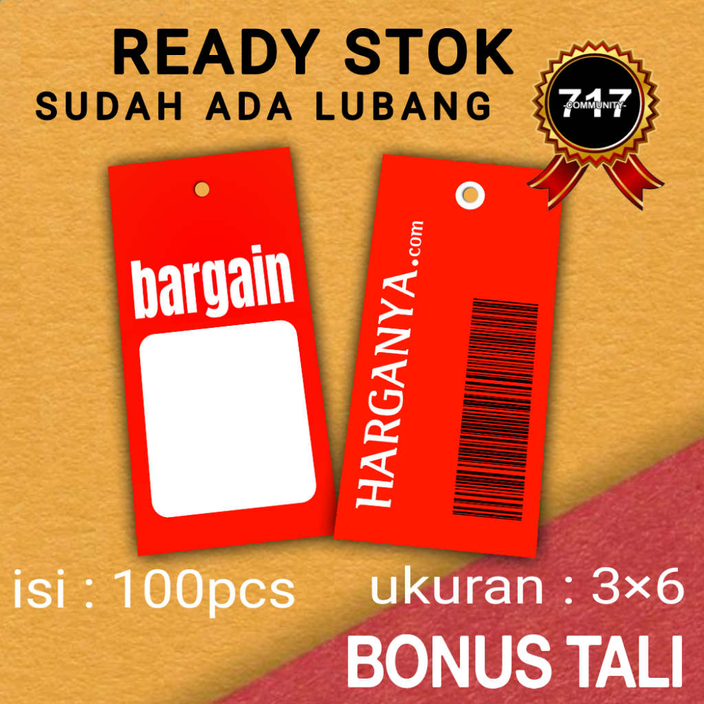 

Label baju 3x6cm BONUS TALI Hang tag baju label merk hangstag hantak baju